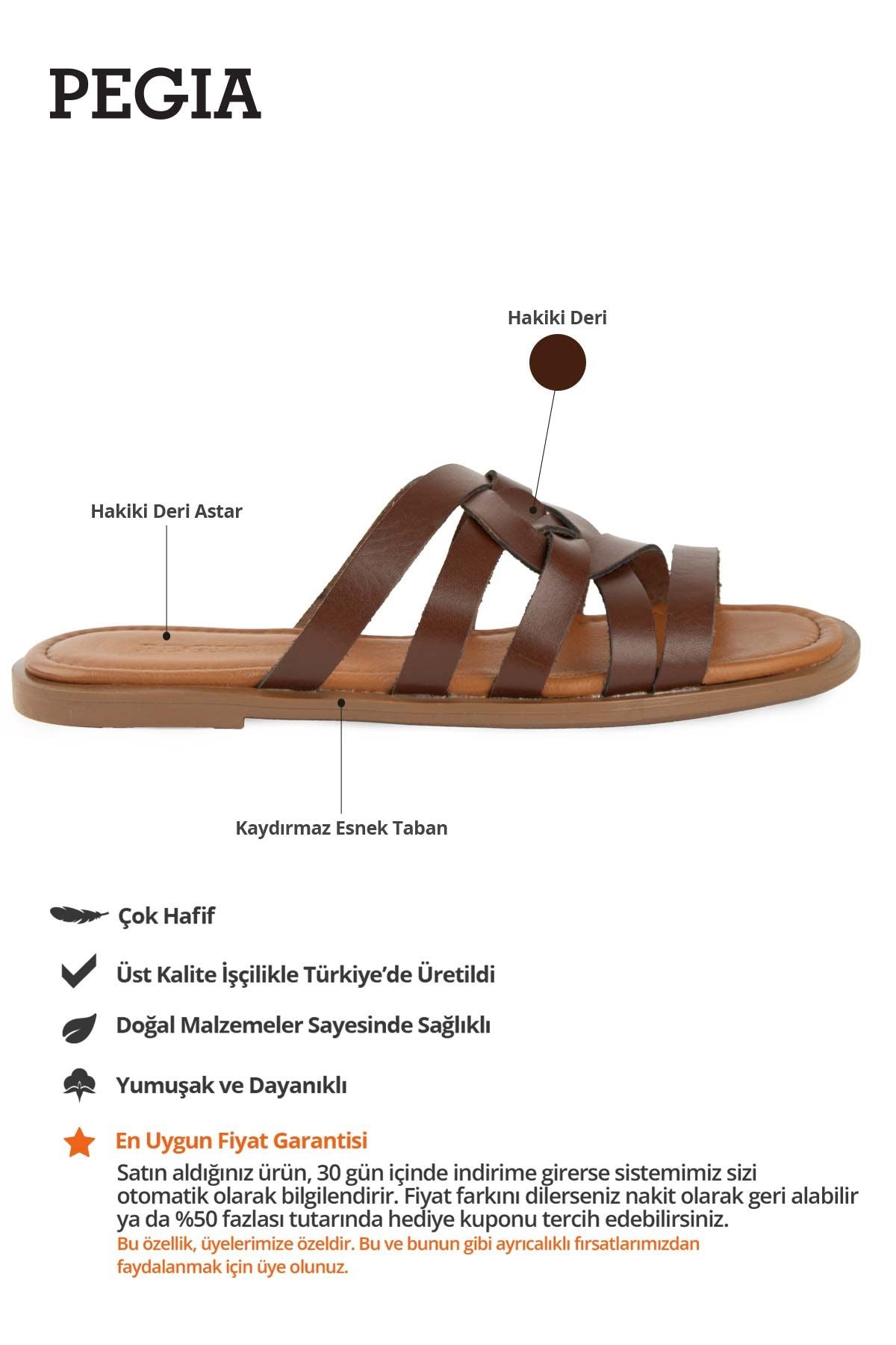Hakiki Deri Kadın Terlik DG6087 Kahve