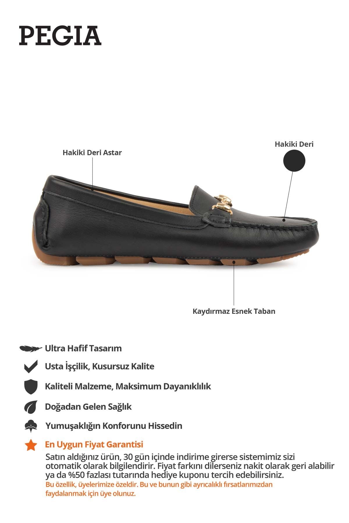 Hakiki Deri Kadın Tokalı Loafer 700913 Siyah
