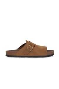 Genuine Leather Women's Buckled Slipper 215546 Tobacco