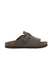 Genuine Leather Women's Buckled Slipper 215546 Charcoal