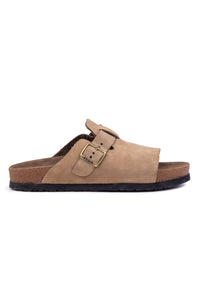 Genuine Leather Women's Buckled Slipper 215546 Sand