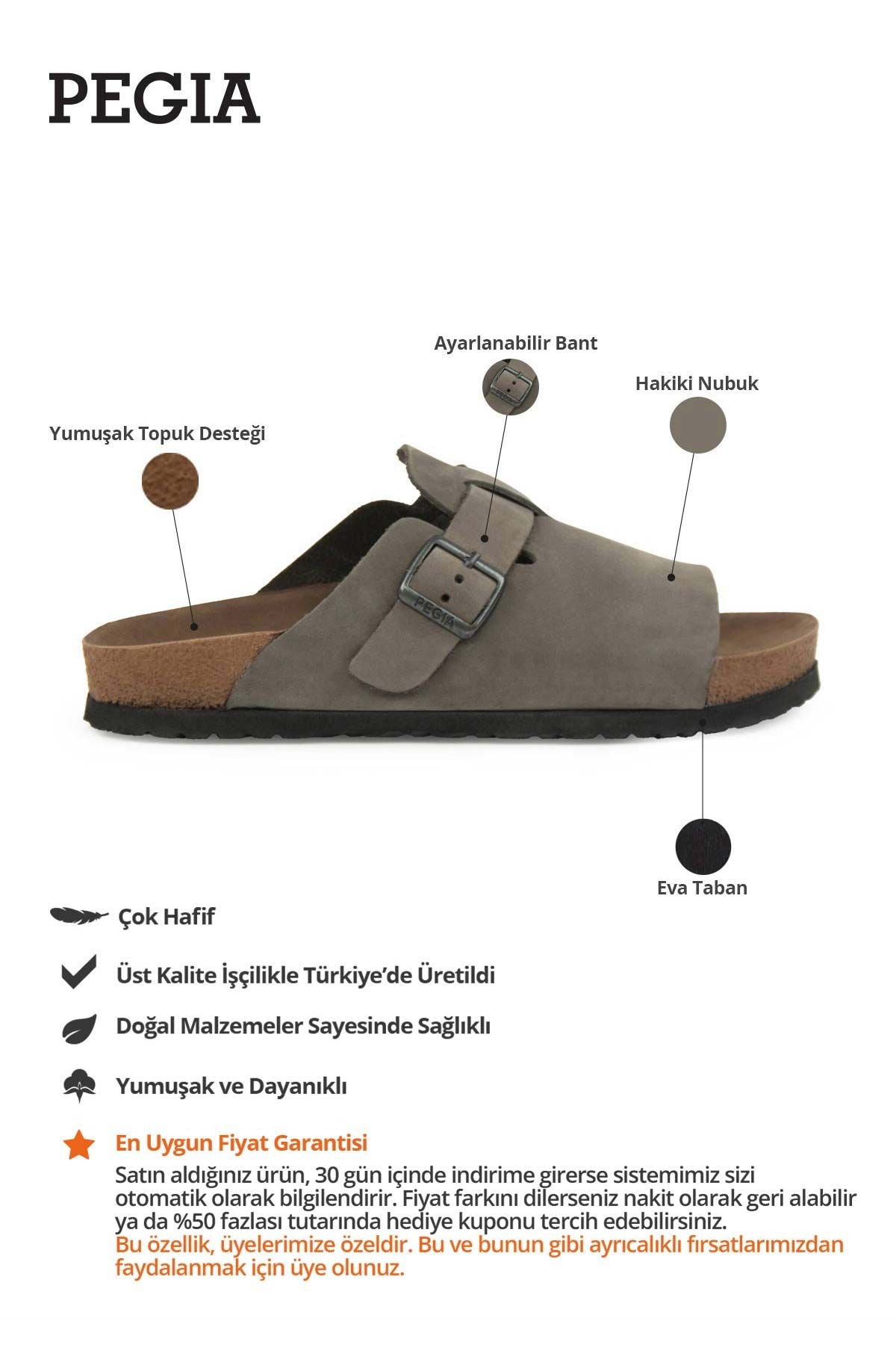 Hakiki Deri Kadın Tokalı Terlik 215546 Gri