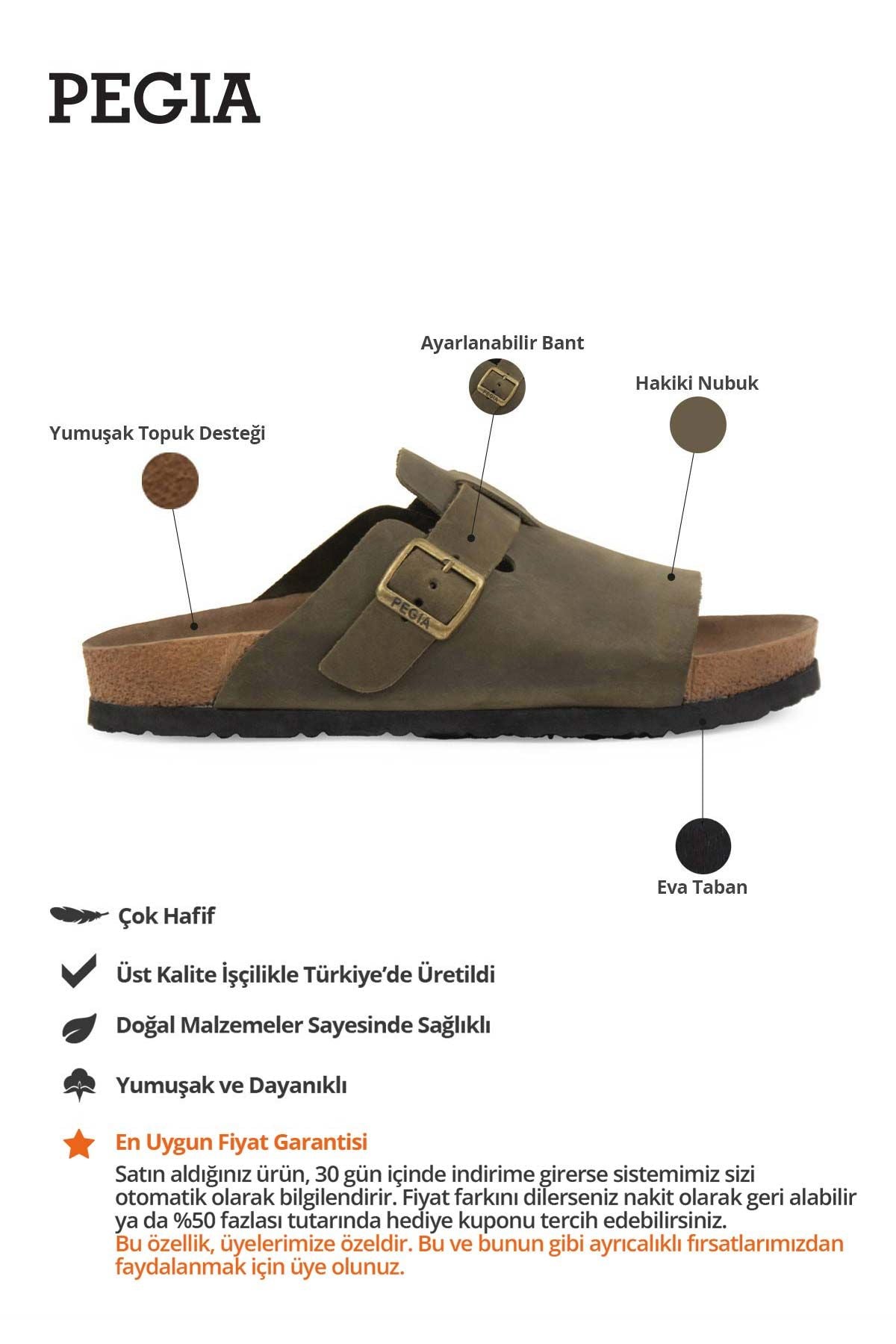 Hakiki Deri Kadın Tokalı Terlik 215546 Haki