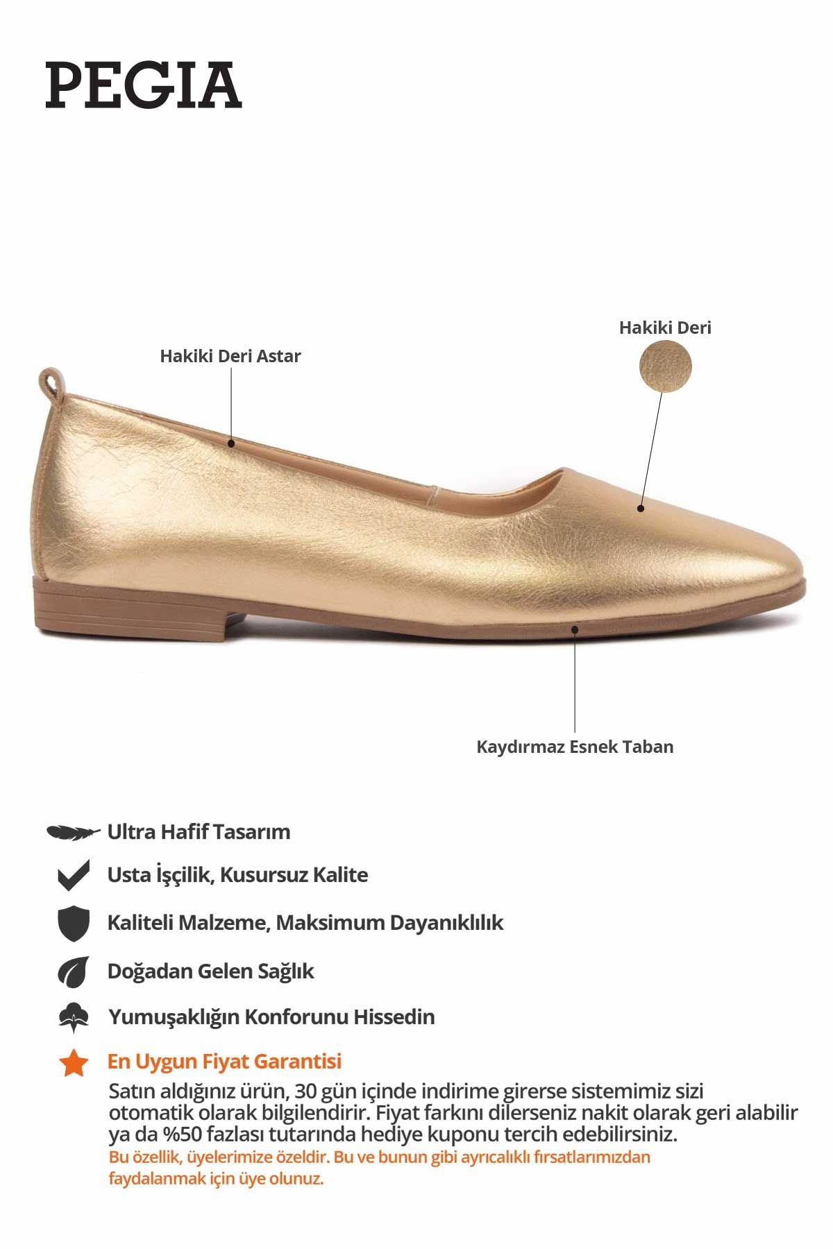 Hakiki Deri Klasik Babet DG6050 Altın