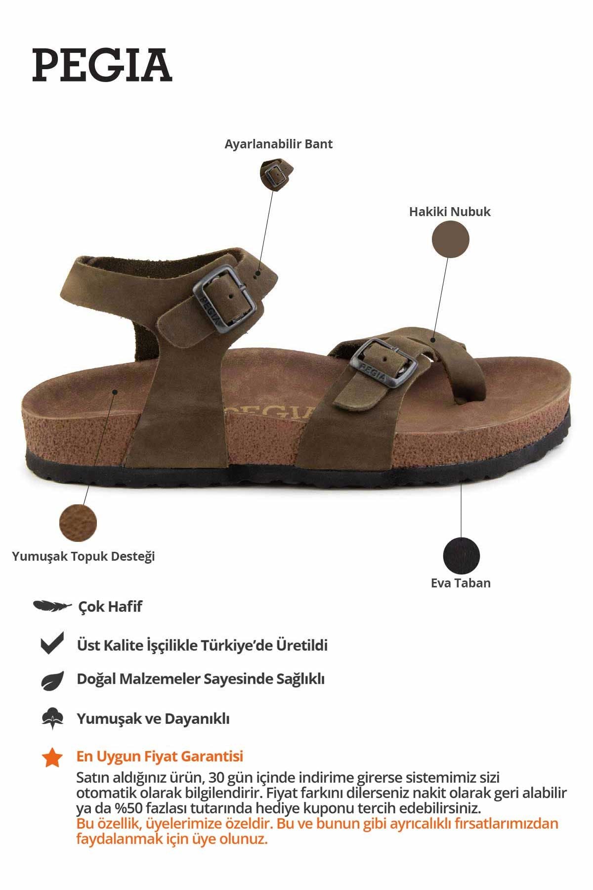Parmak Arası Kadın Deri Sandalet 215513 Haki