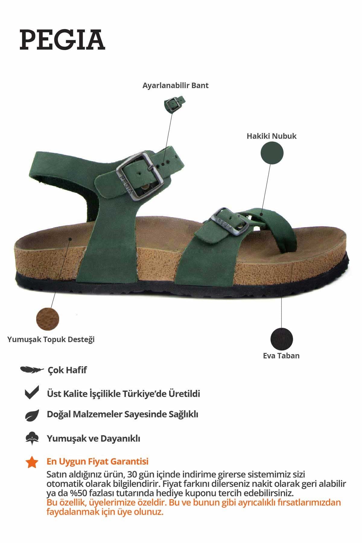Parmak Arası Kadın Deri Sandalet 215513 Yeşil