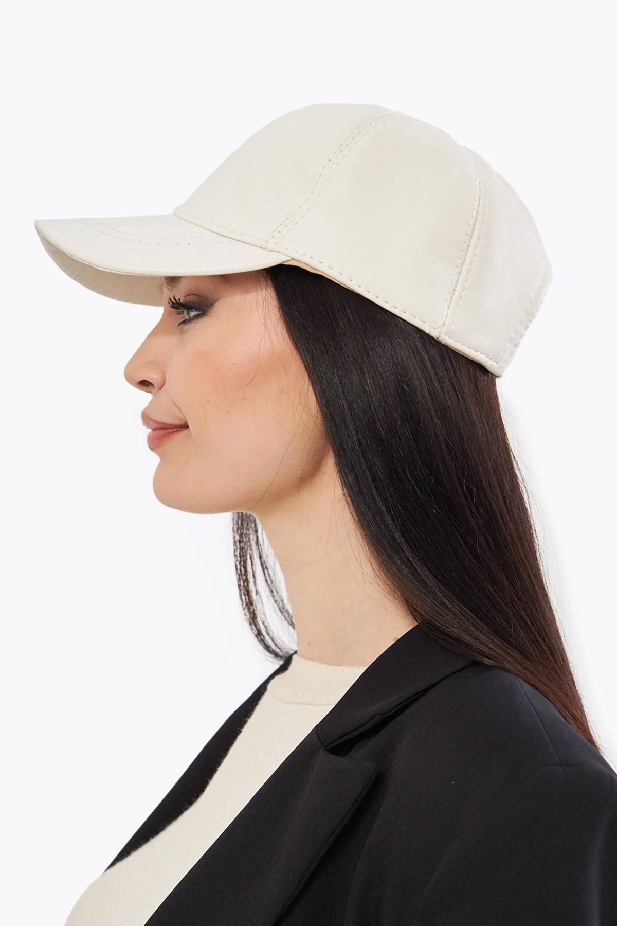Hakiki Deri Unisex Şapka 24SP04 Bej