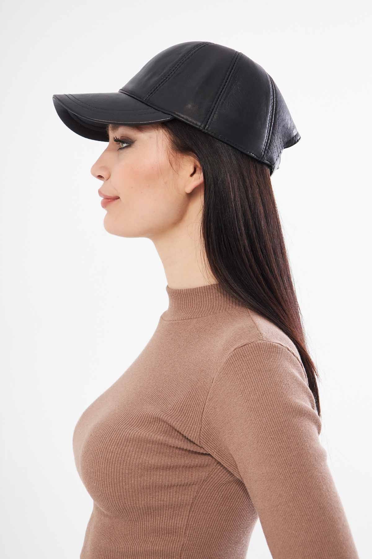 Hakiki Deri Unisex Şapka 24SP04 Siyah