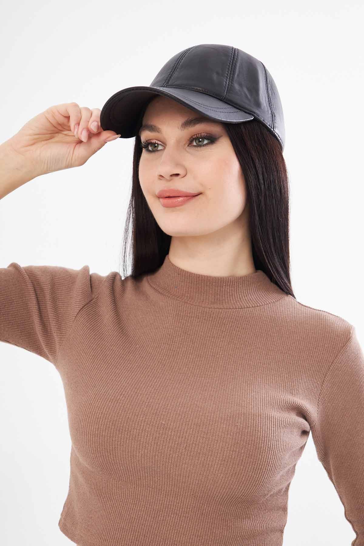 Hakiki Deri Unisex Şapka 24SP04 Siyah