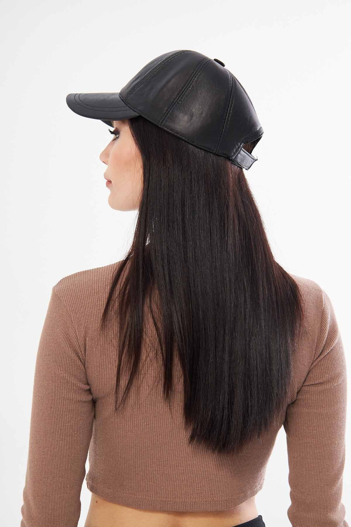 Hakiki Deri Unisex Şapka 24SP04 Siyah