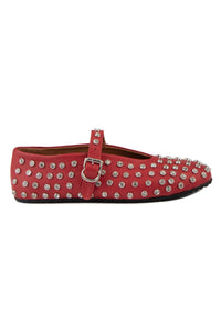 Genuine Leather Embellished Ballet Flat 700955 Red