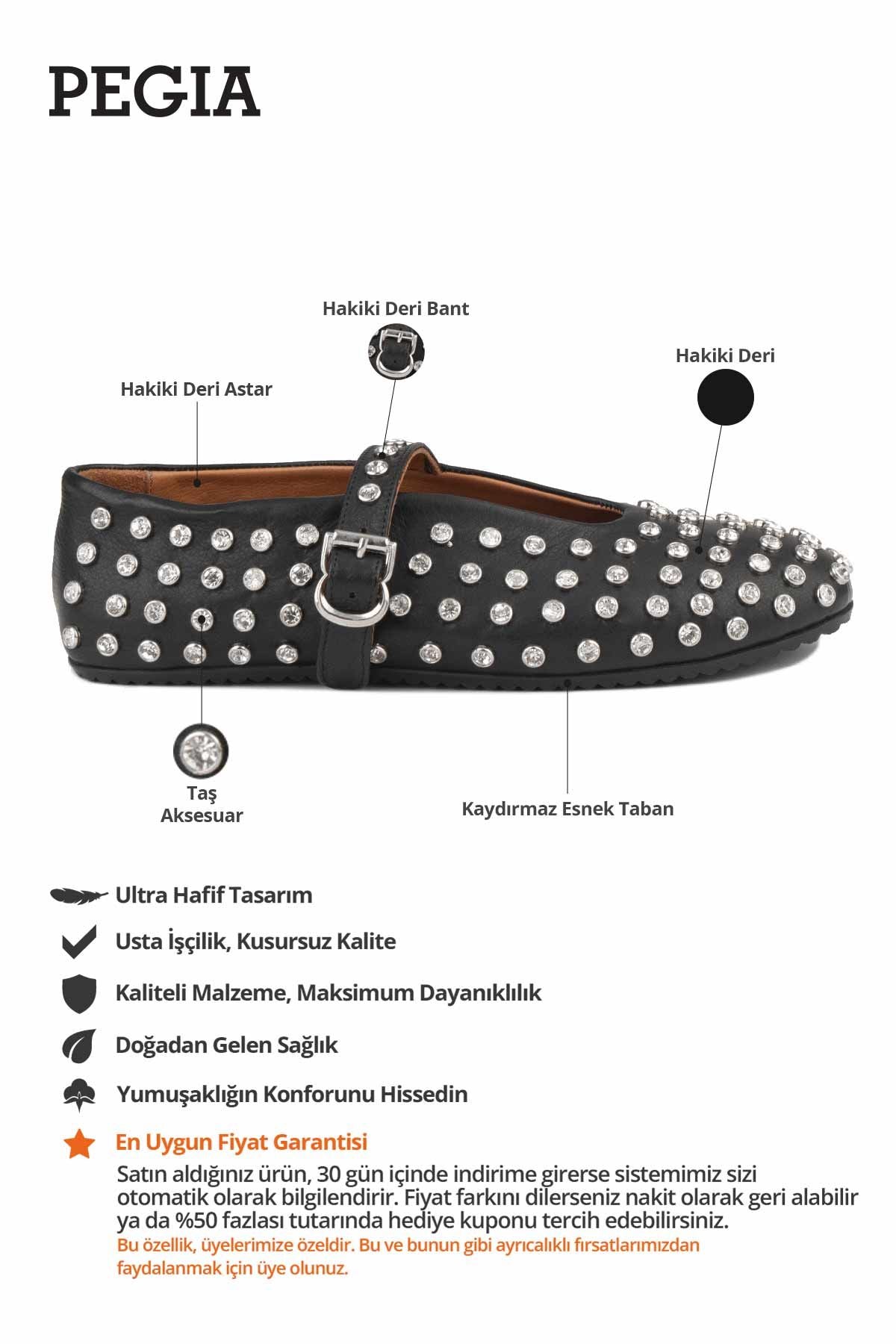 Hakiki Deri Taşlı Babet 700955 Siyah