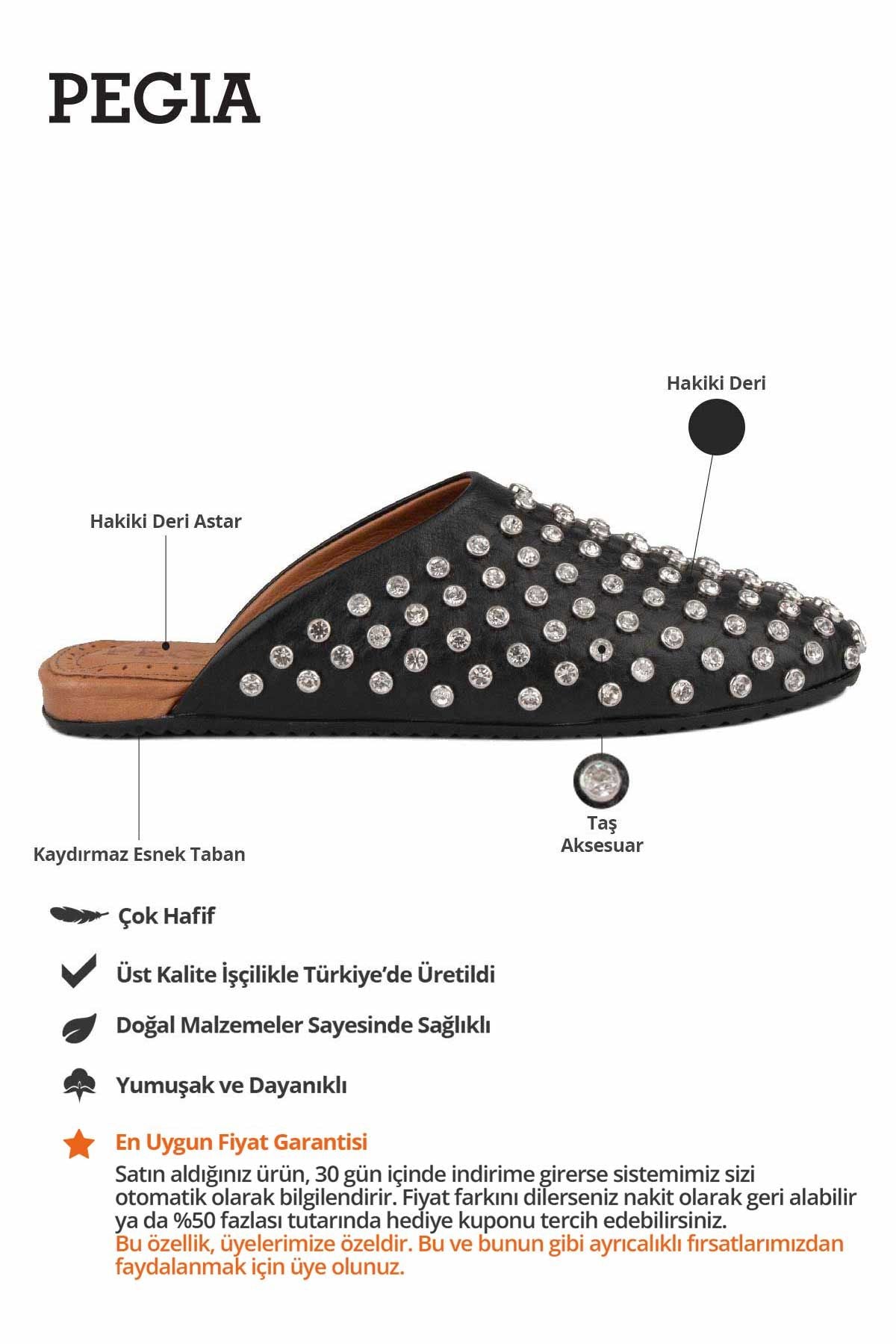 Hakiki Deri Taşlı Terlik 700956 Siyah