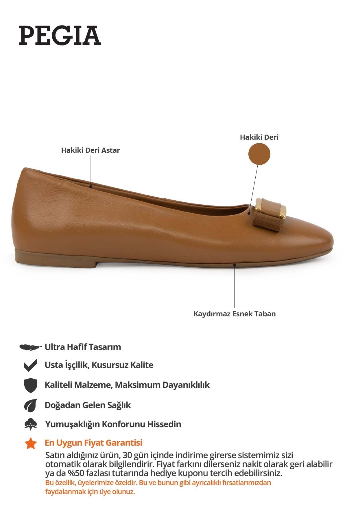 Hakiki Deri Tokalı Babet DG6048 Taba