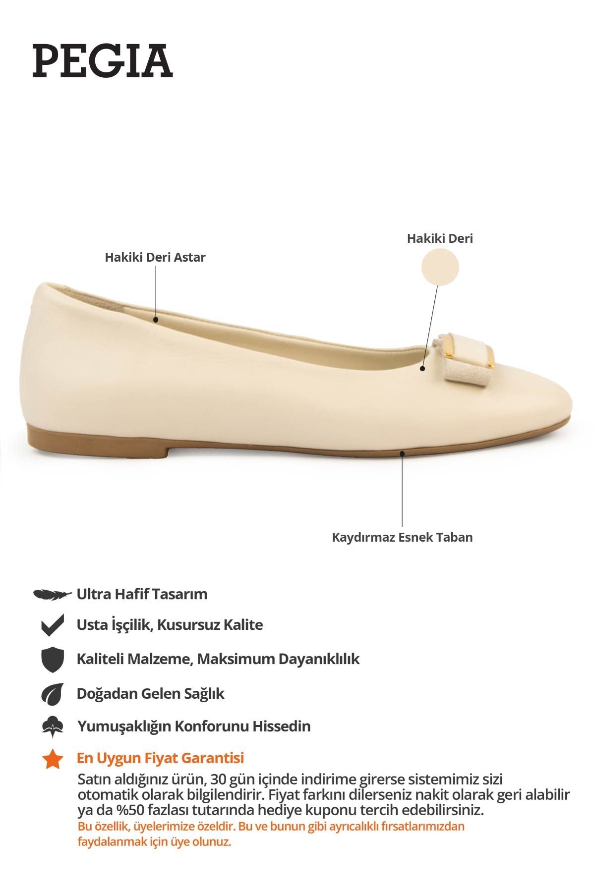 Hakiki Deri Tokalı Babet DG6048 Bej