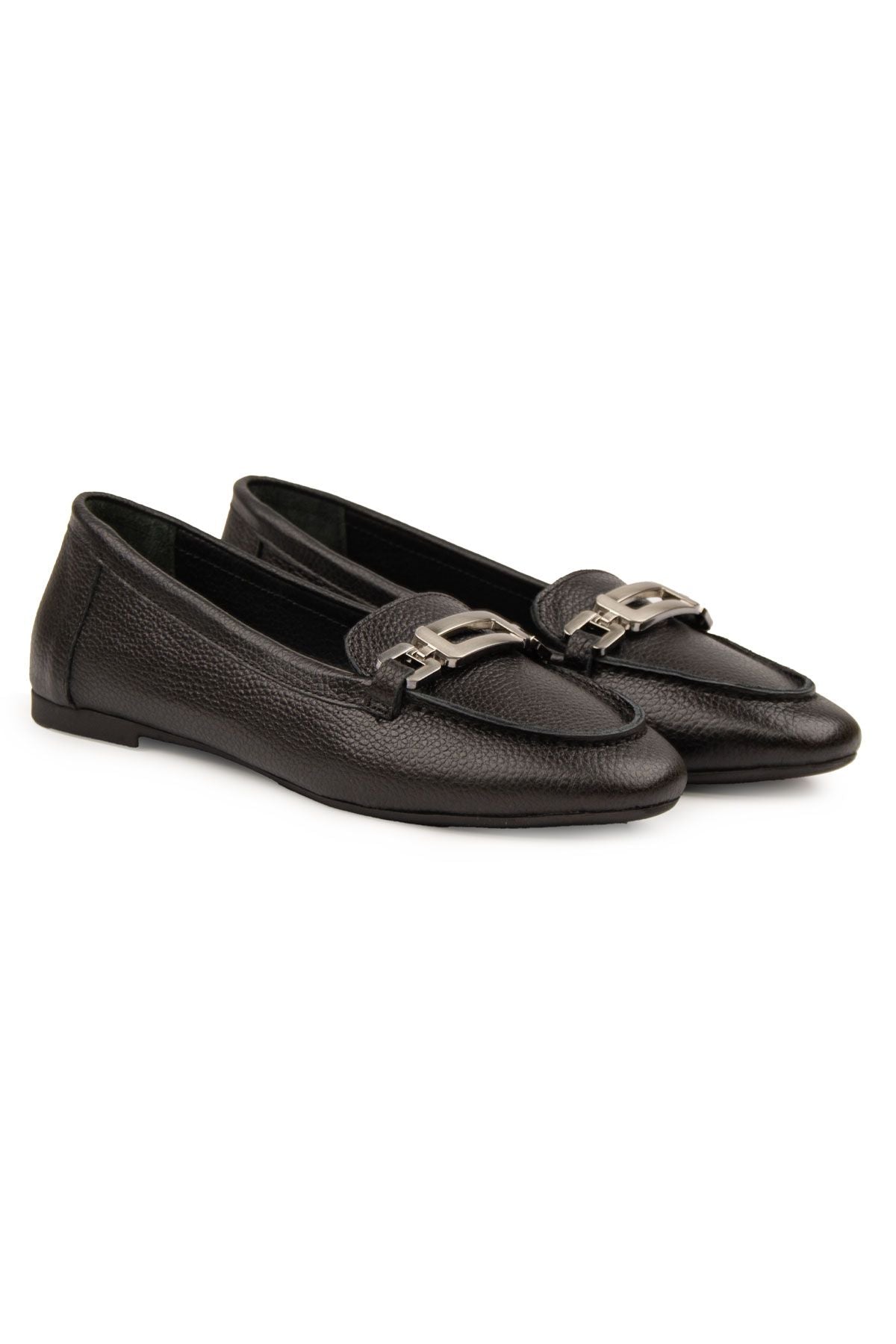 Hakiki Deri Tokalı Kadın Loafer DG6045 Siyah