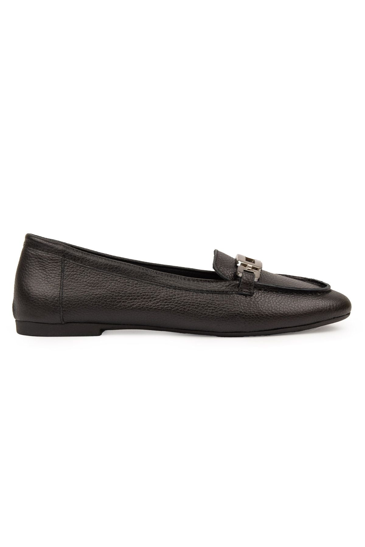 Hakiki Deri Tokalı Kadın Loafer DG6045 Siyah