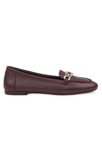 Hakiki Deri Tokalı Kadın Loafer DG6045 Bordo