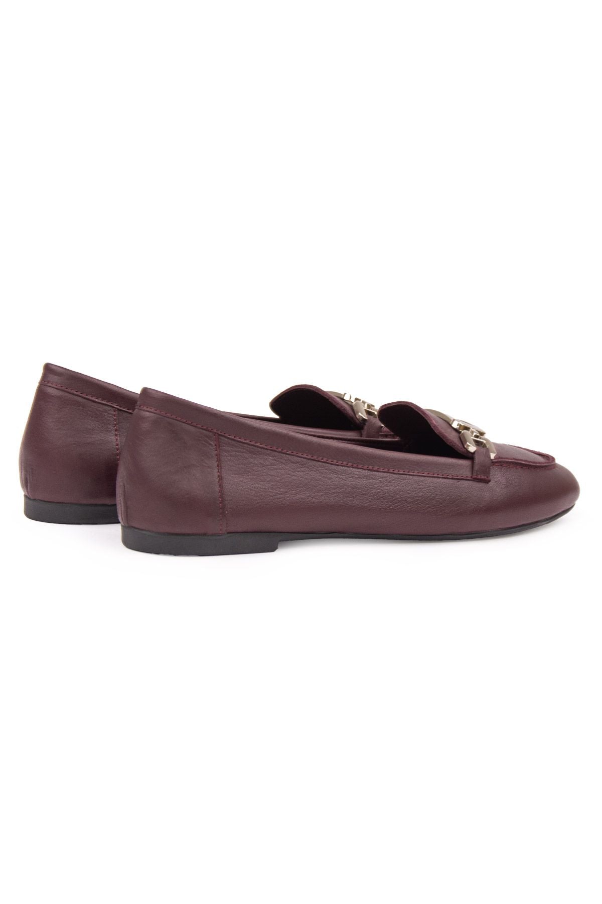 Hakiki Deri Tokalı Kadın Loafer DG6045 Bordo