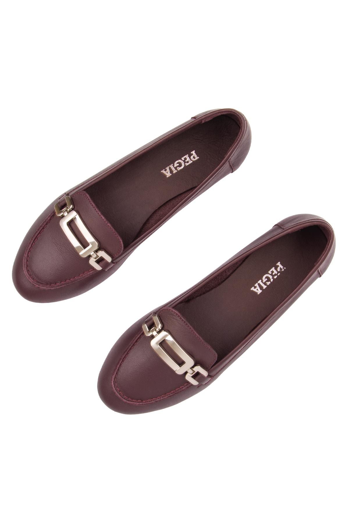 Hakiki Deri Tokalı Kadın Loafer DG6045 Bordo