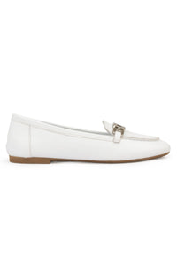 Genuine Leather Buckle Women's Loafer DG6045 White