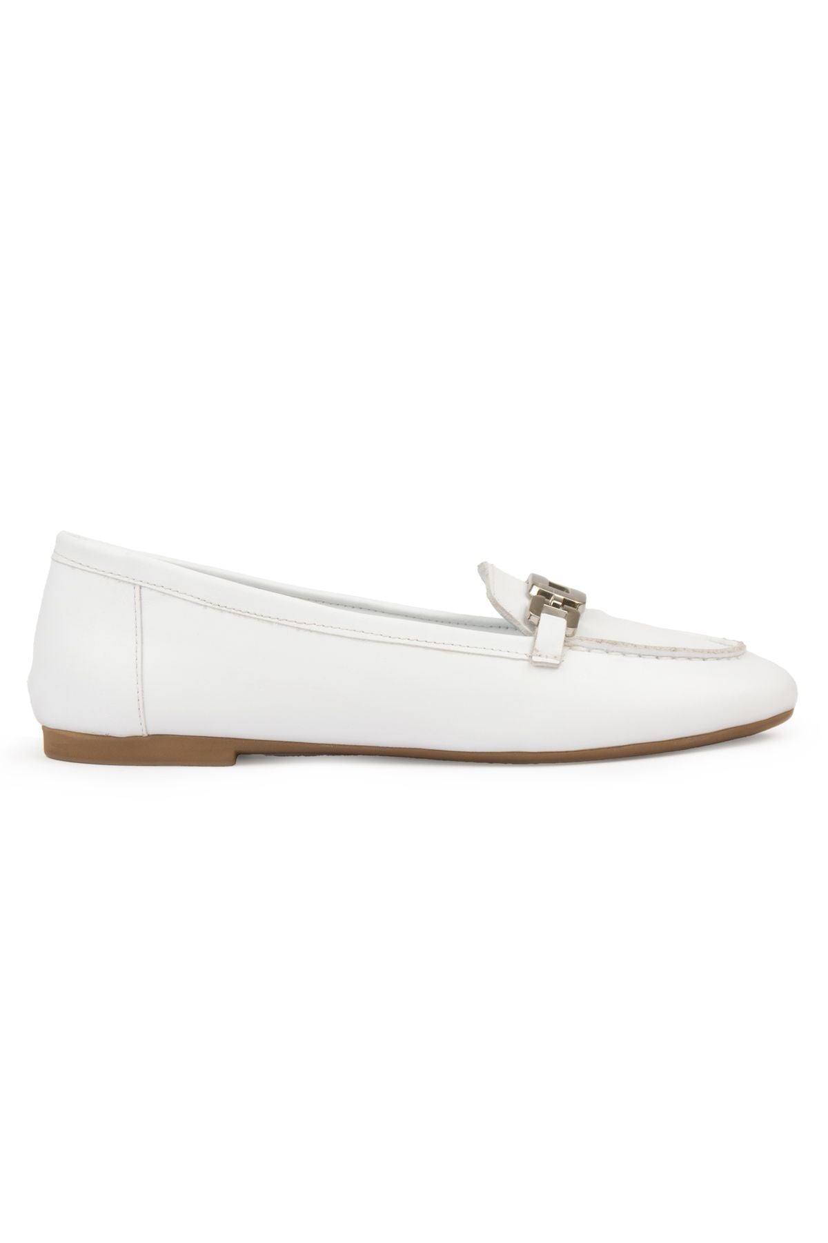 Hakiki Deri Tokalı Kadın Loafer DG6045 Beyaz