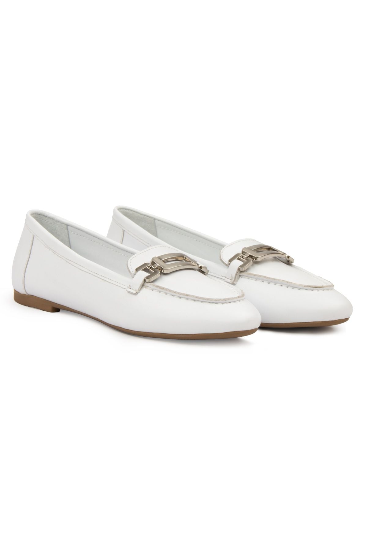 Hakiki Deri Tokalı Kadın Loafer DG6045 Beyaz