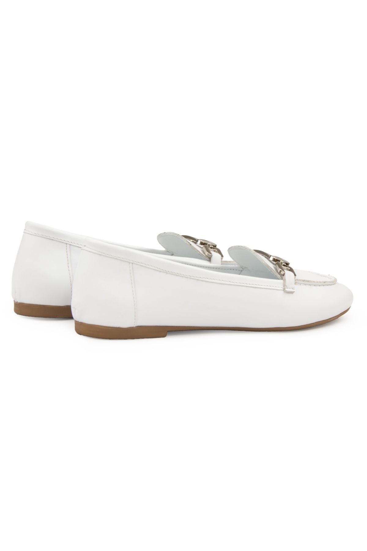 Hakiki Deri Tokalı Kadın Loafer DG6045 Beyaz