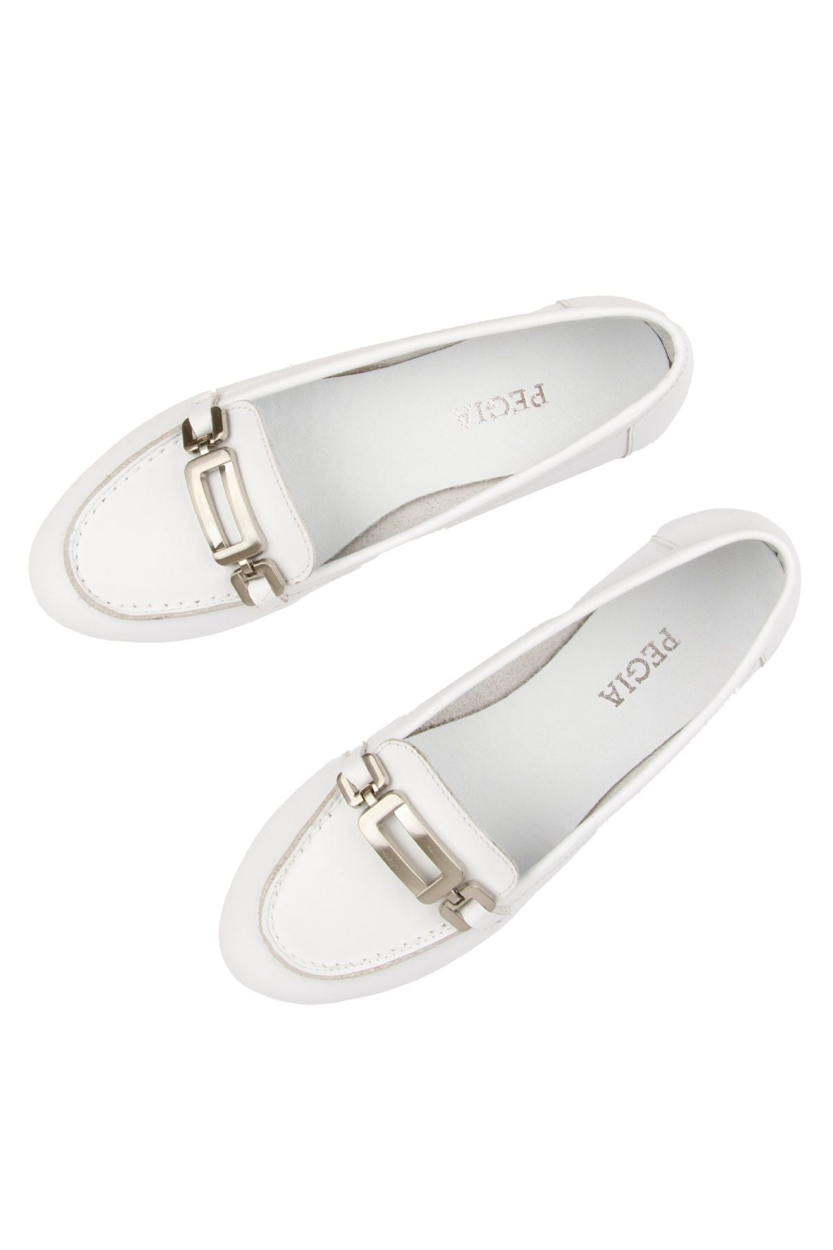 Hakiki Deri Tokalı Kadın Loafer DG6045 Beyaz