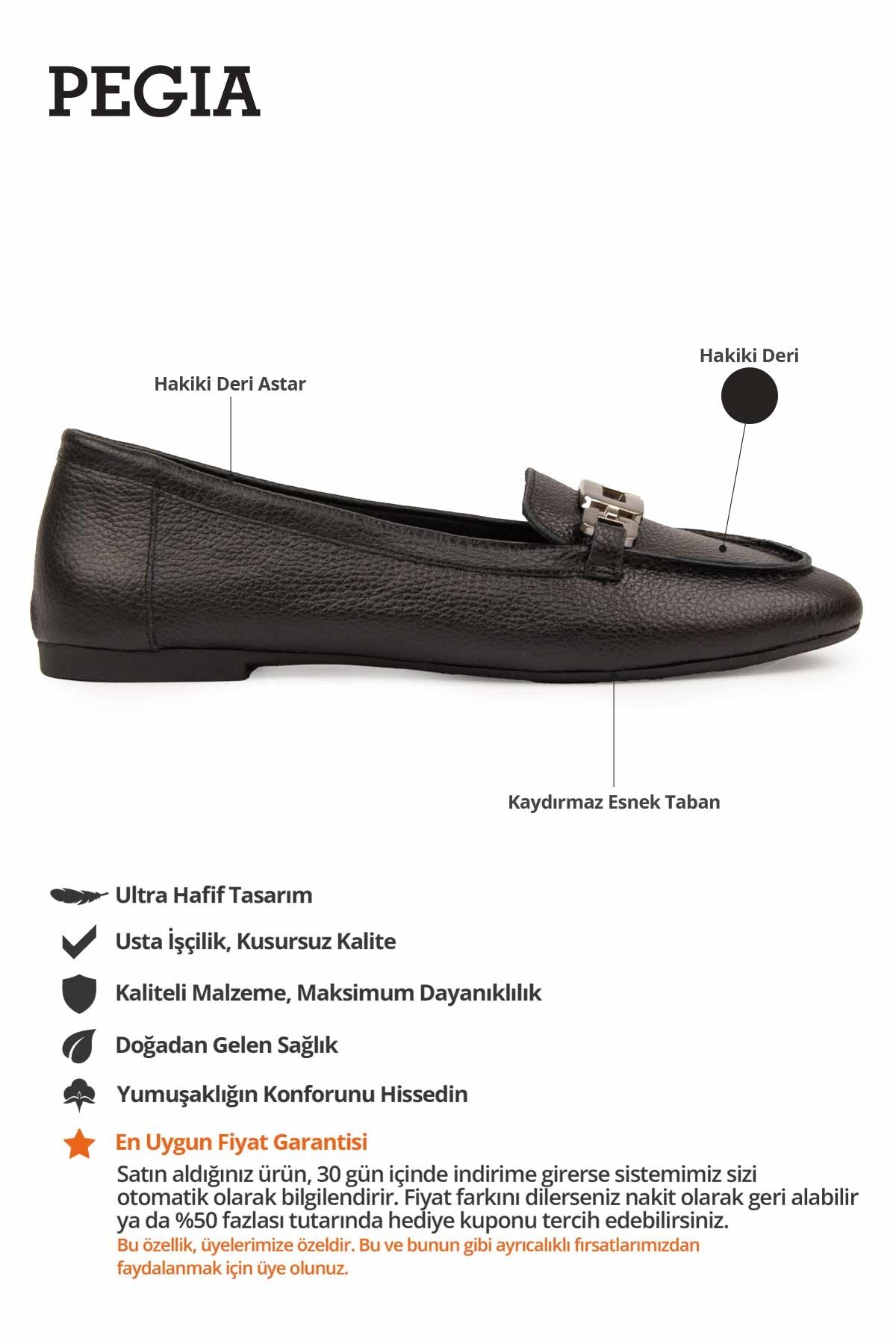 Hakiki Deri Tokalı Kadın Loafer DG6045 Siyah