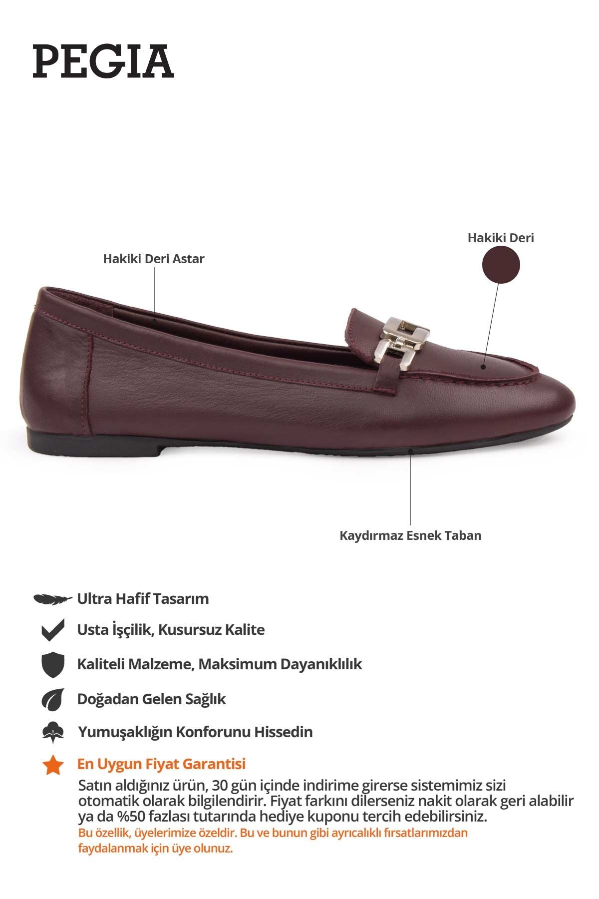 Hakiki Deri Tokalı Kadın Loafer DG6045 Bordo