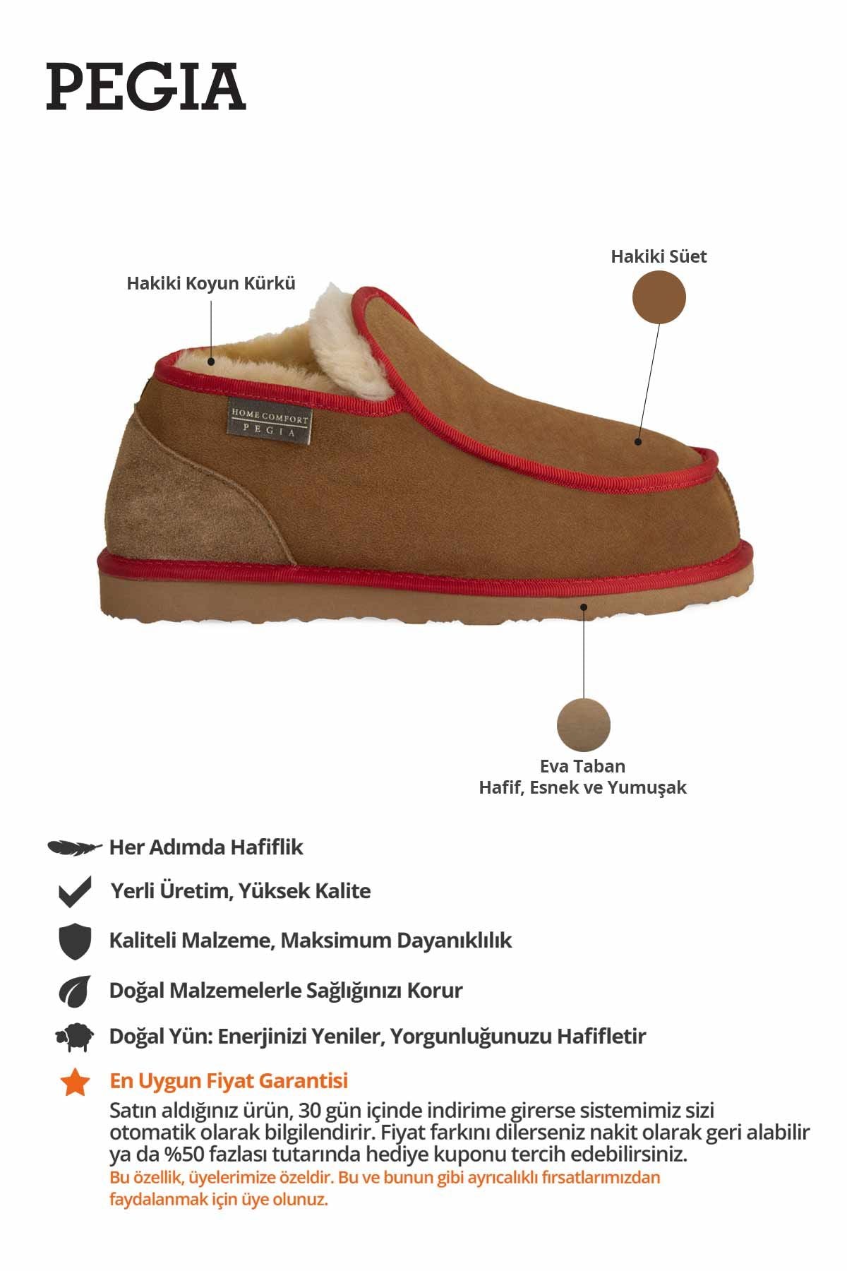 Hakiki Kürk Ev Ayakkabısı 191212 Taba