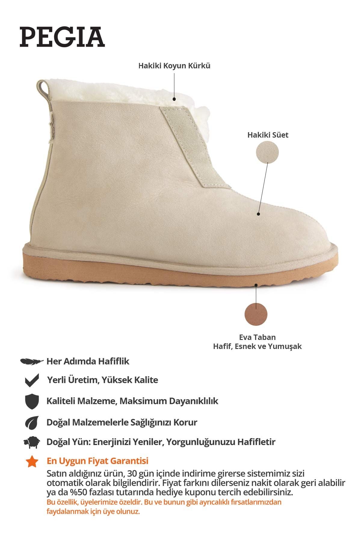 Hakiki Kürk Unisex Panduf 191222 Bej
