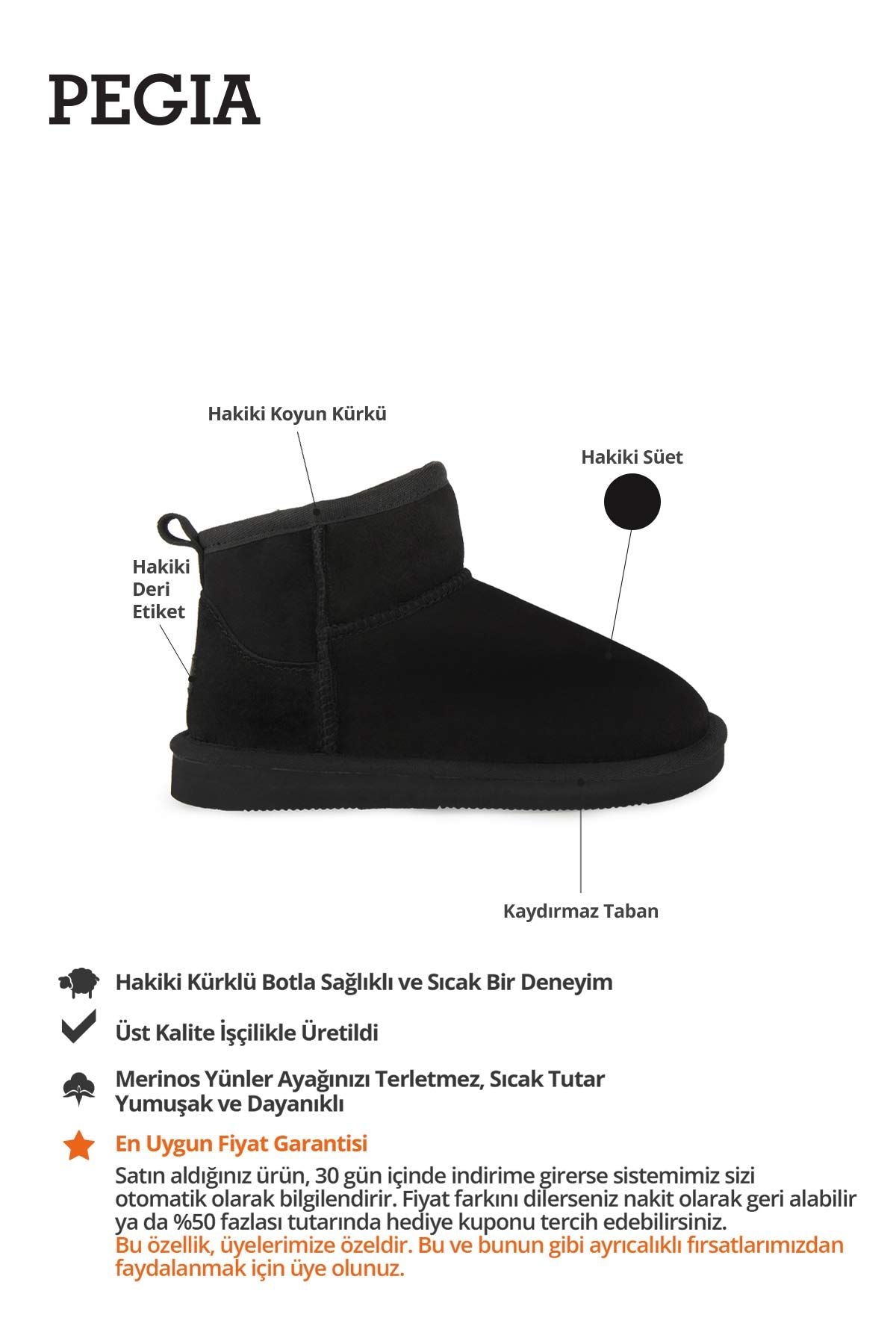 Hakiki Kürk Süet Çocuk Botu 186090 Siyah