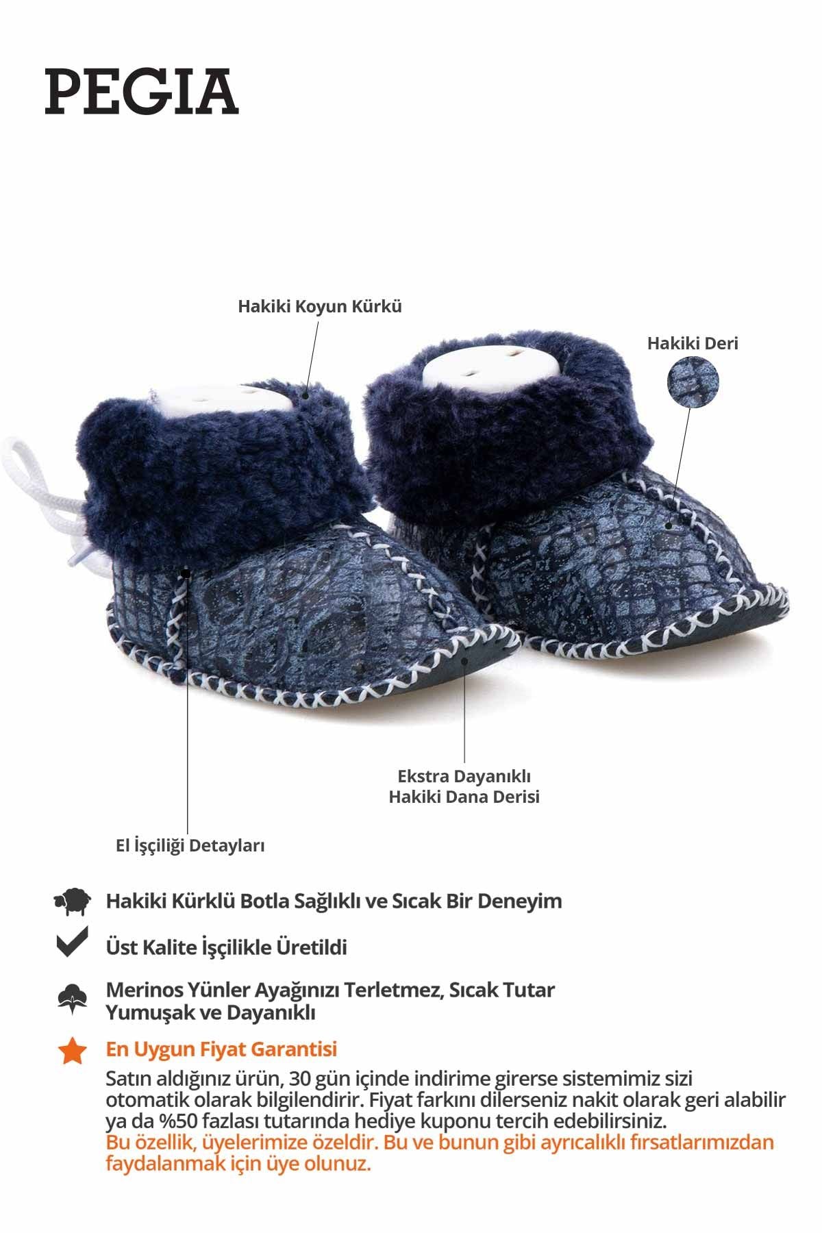 Hakiki Kürklü Bebek Patiği 141113 Lacivert