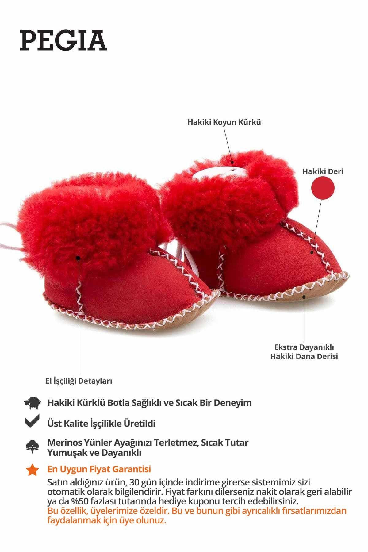 Hakiki Kürklü Bebek Patiği 141113 Kırmızı