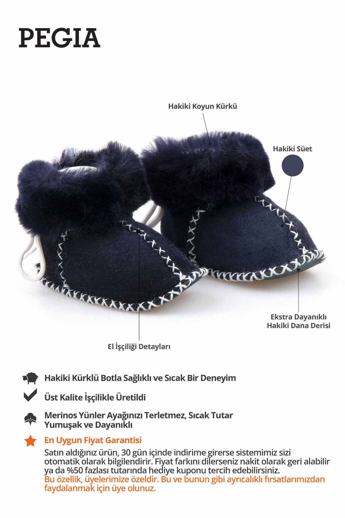 Hakiki Kürklü Bebek Patiği 141114 Lacivert