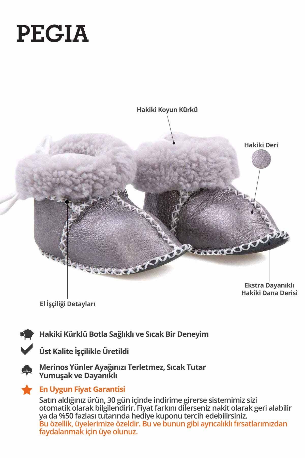 Hakiki Kürklü Bebek Patiği 141114 Gri