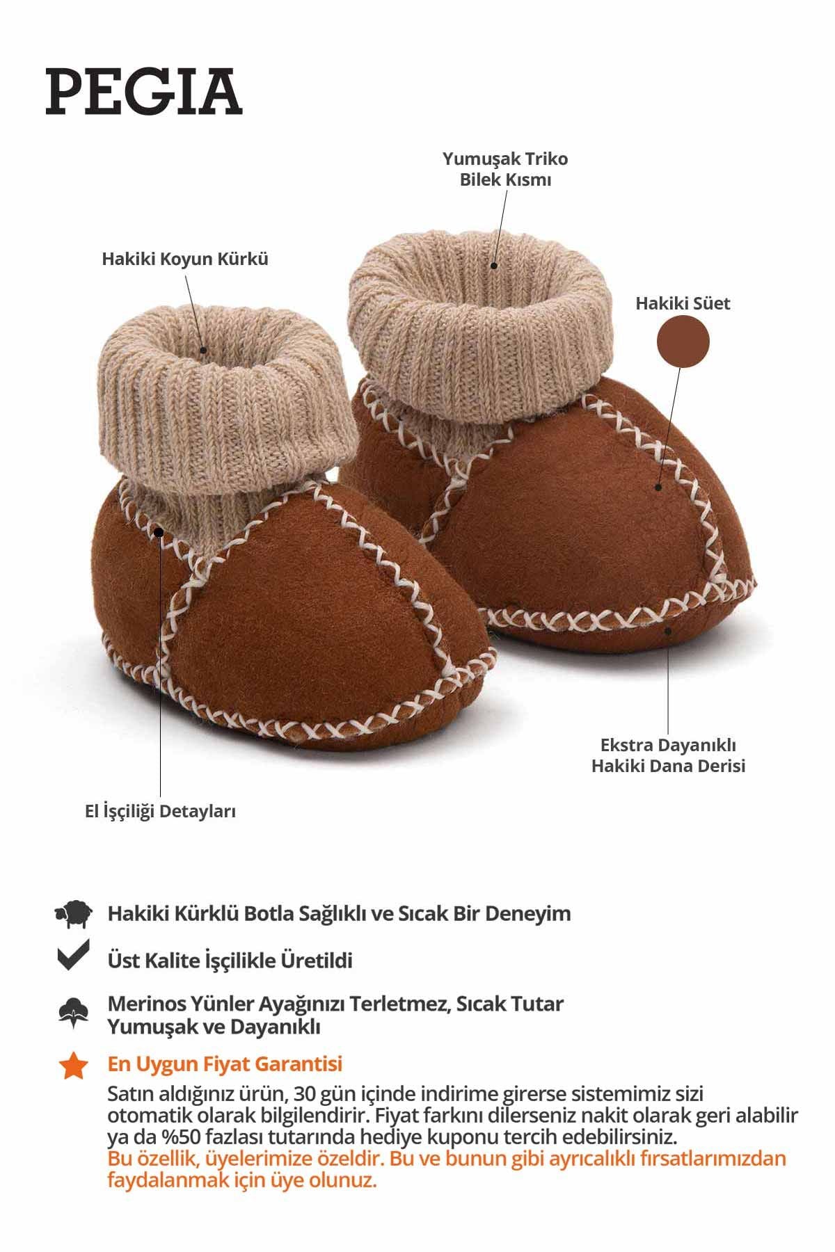 Hakiki Kürklü Bebek Patiği 141204 Taba