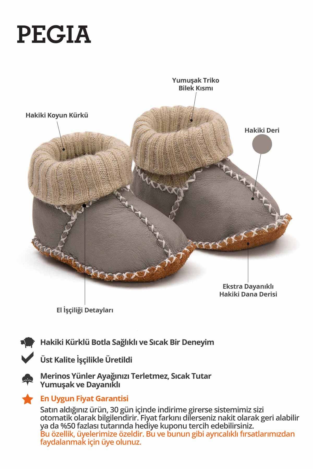 Hakiki Kürklü Bebek Patiği 141204 Gri