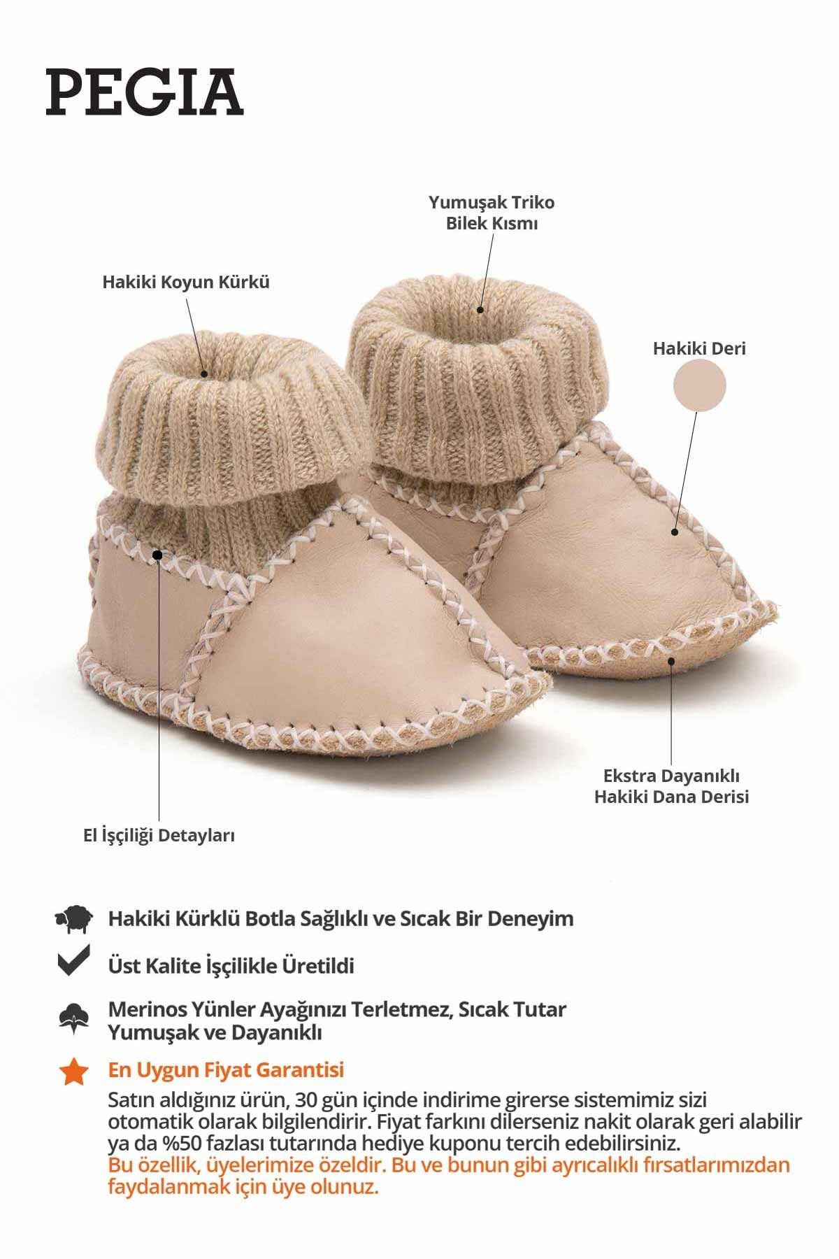Hakiki Kürklü Bebek Patiği 141204 Krem