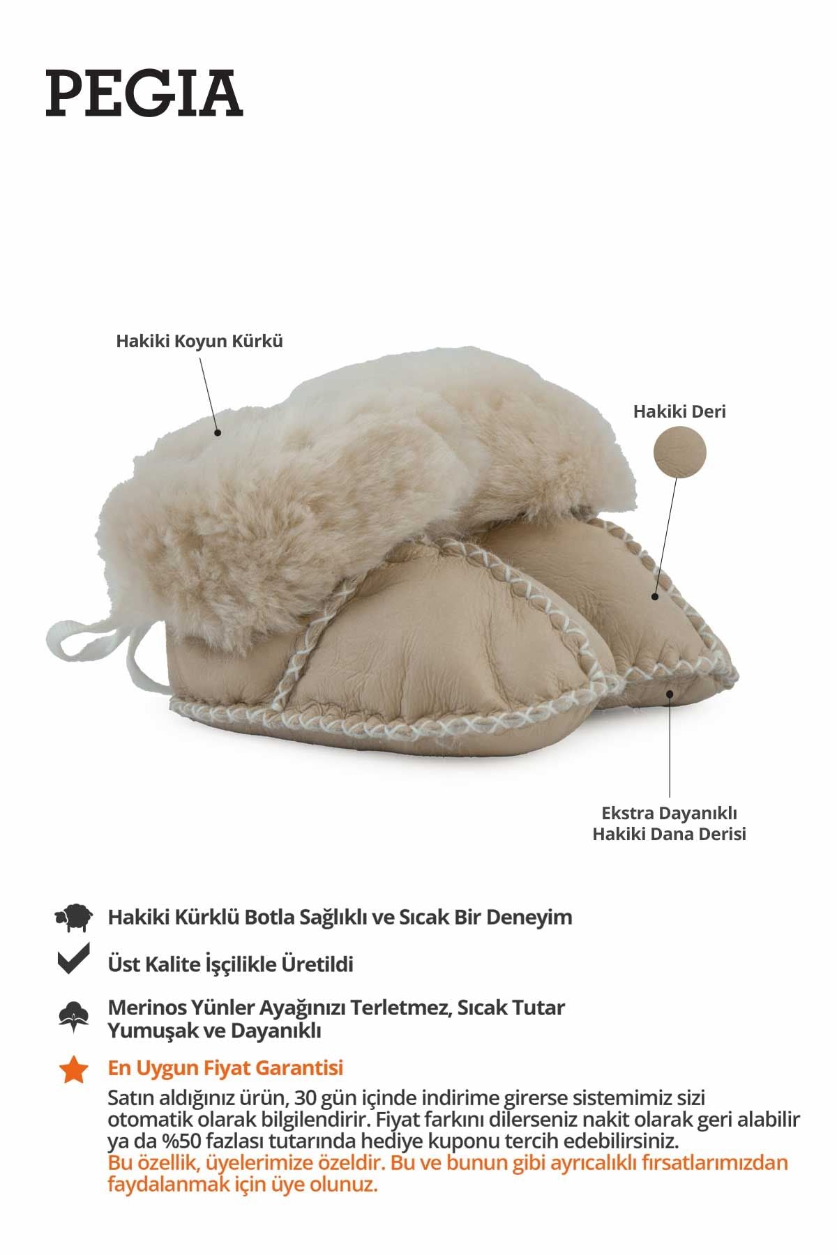Hakiki Kürklü Bebek Patiği 141211 Bej