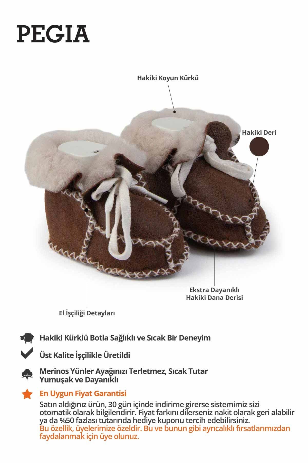 Hakiki Kürklü Bebek Patiği 141212 Koyu Kahve
