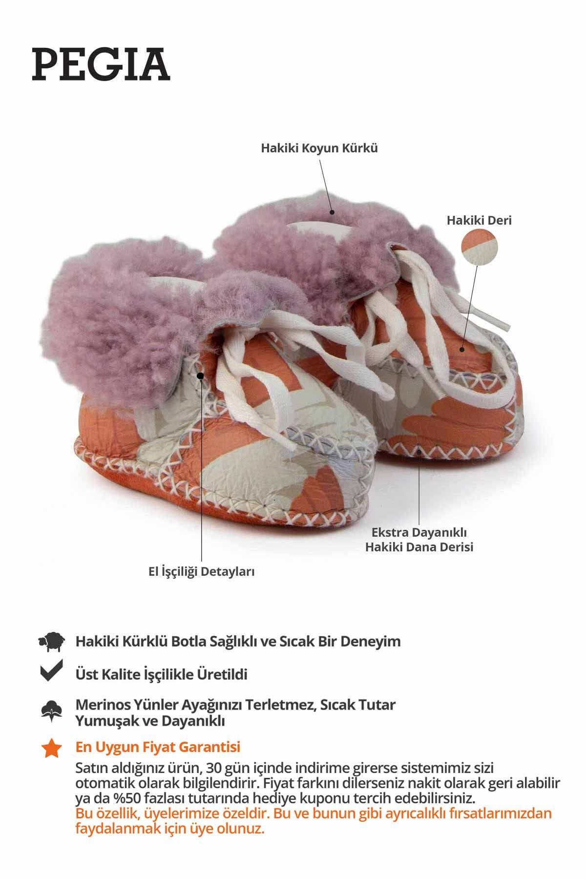 Hakiki Kürklü Bebek Patiği 141213 Turuncu