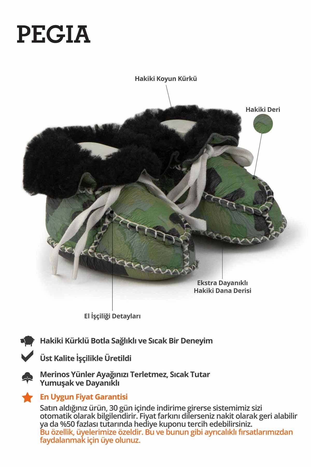 Hakiki Kürklü Bebek Patiği 141213 Yeşil