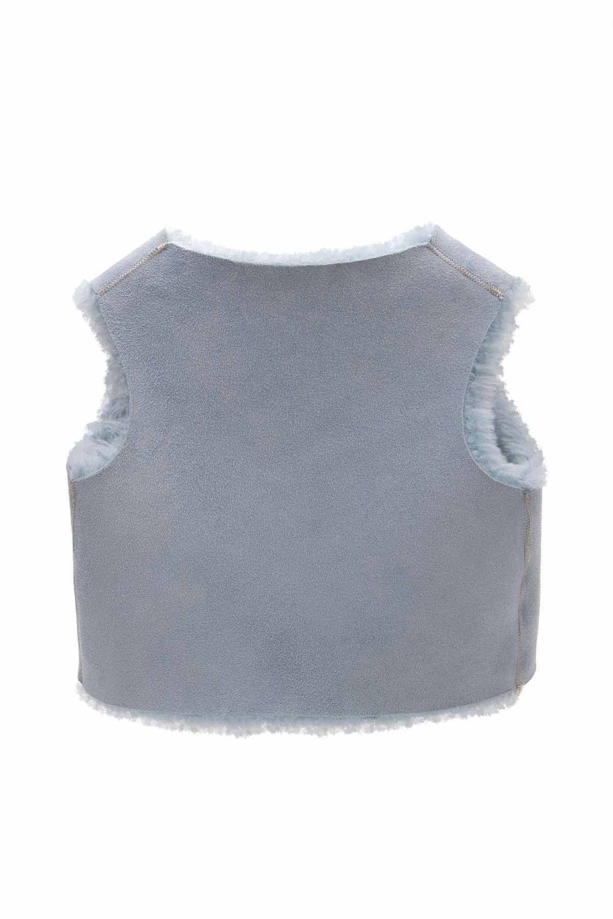Hakiki Kürklü Bebek Yeleği BBY001 Mavi