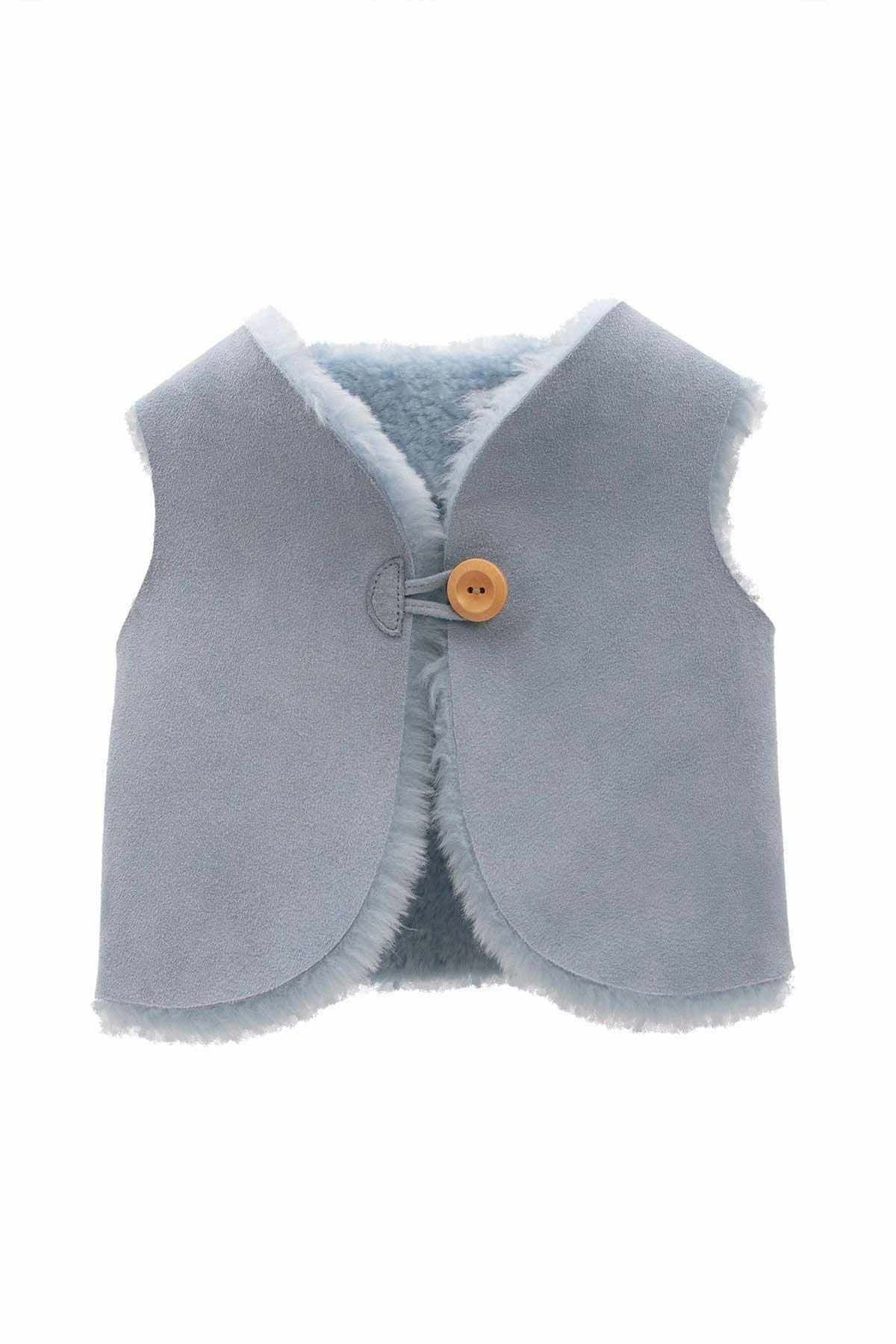 Hakiki Kürklü Bebek Yeleği BBY001 Mavi