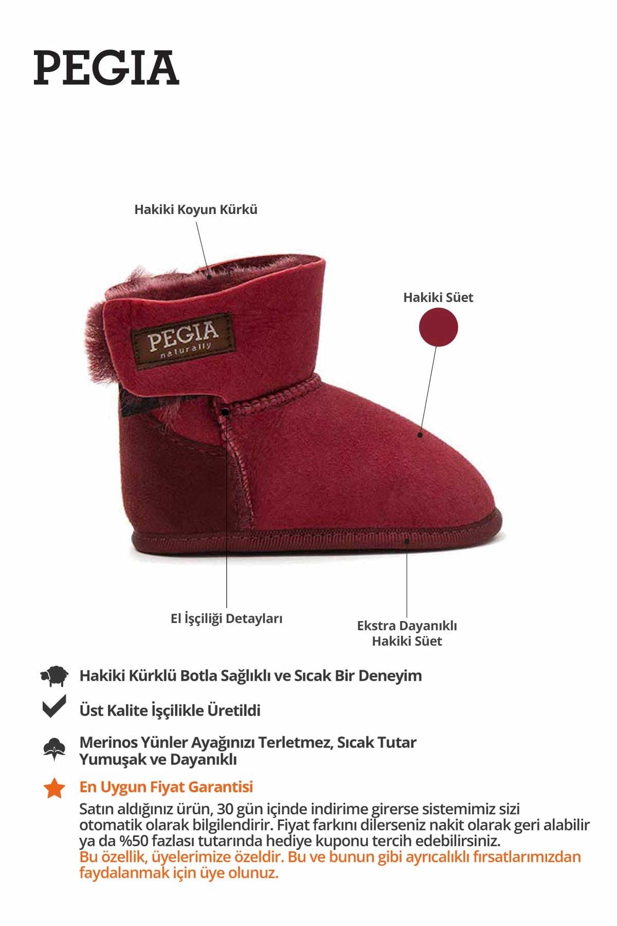Hakiki Kürklü Cırtlı Bebek Patiği 141220 Bordo