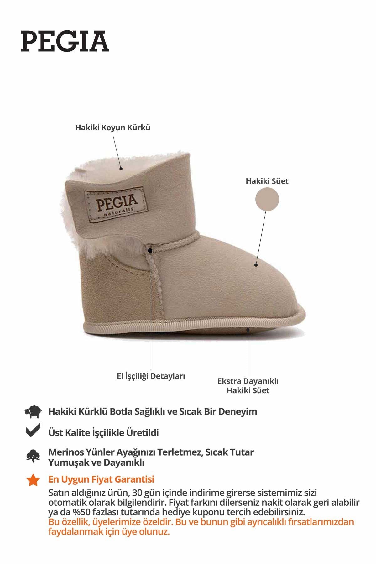 Hakiki Kürklü Cırtlı Bebek Patiği 141220 Bej