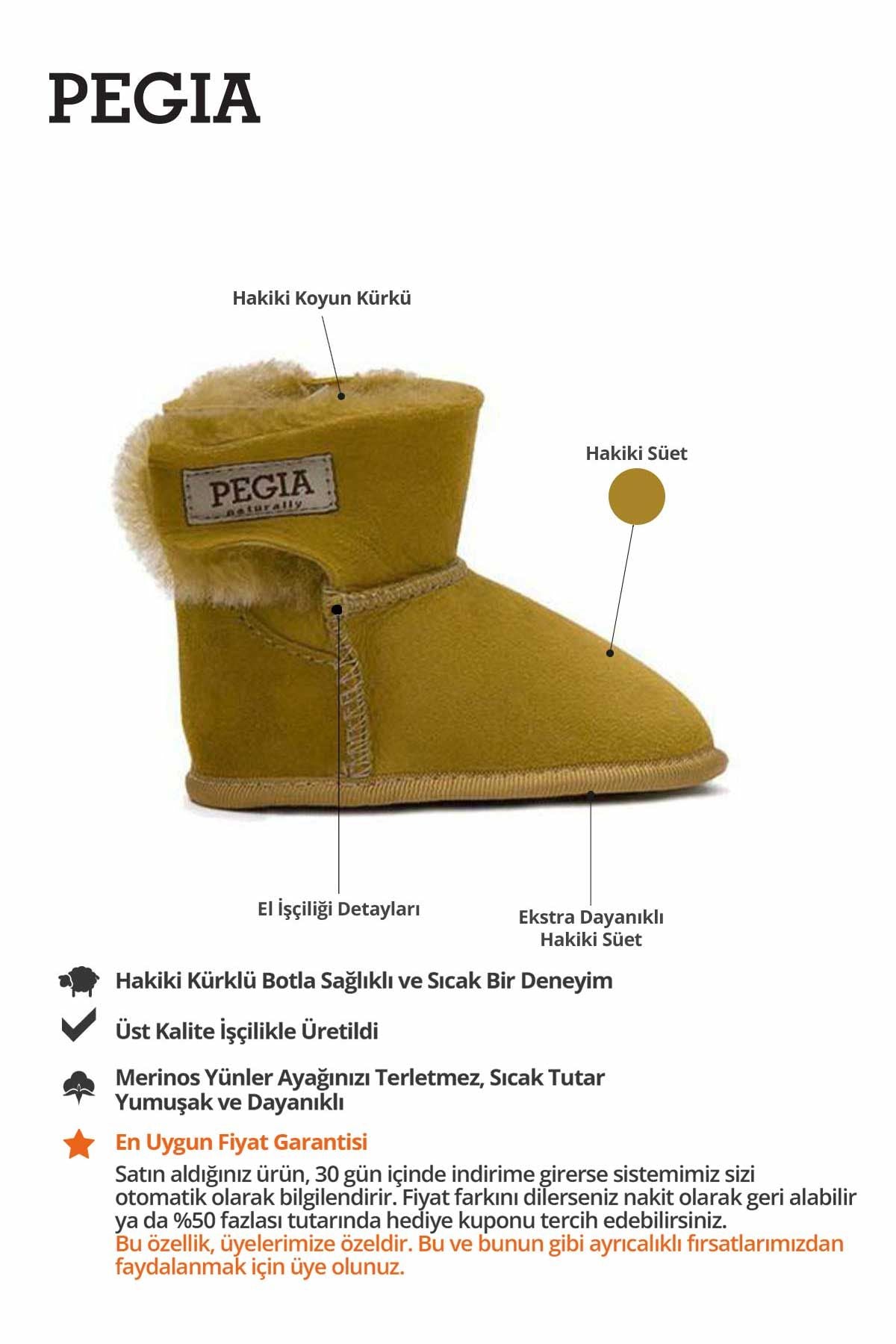 Hakiki Kürklü Cırtlı Bebek Patiği 141220 Hardal